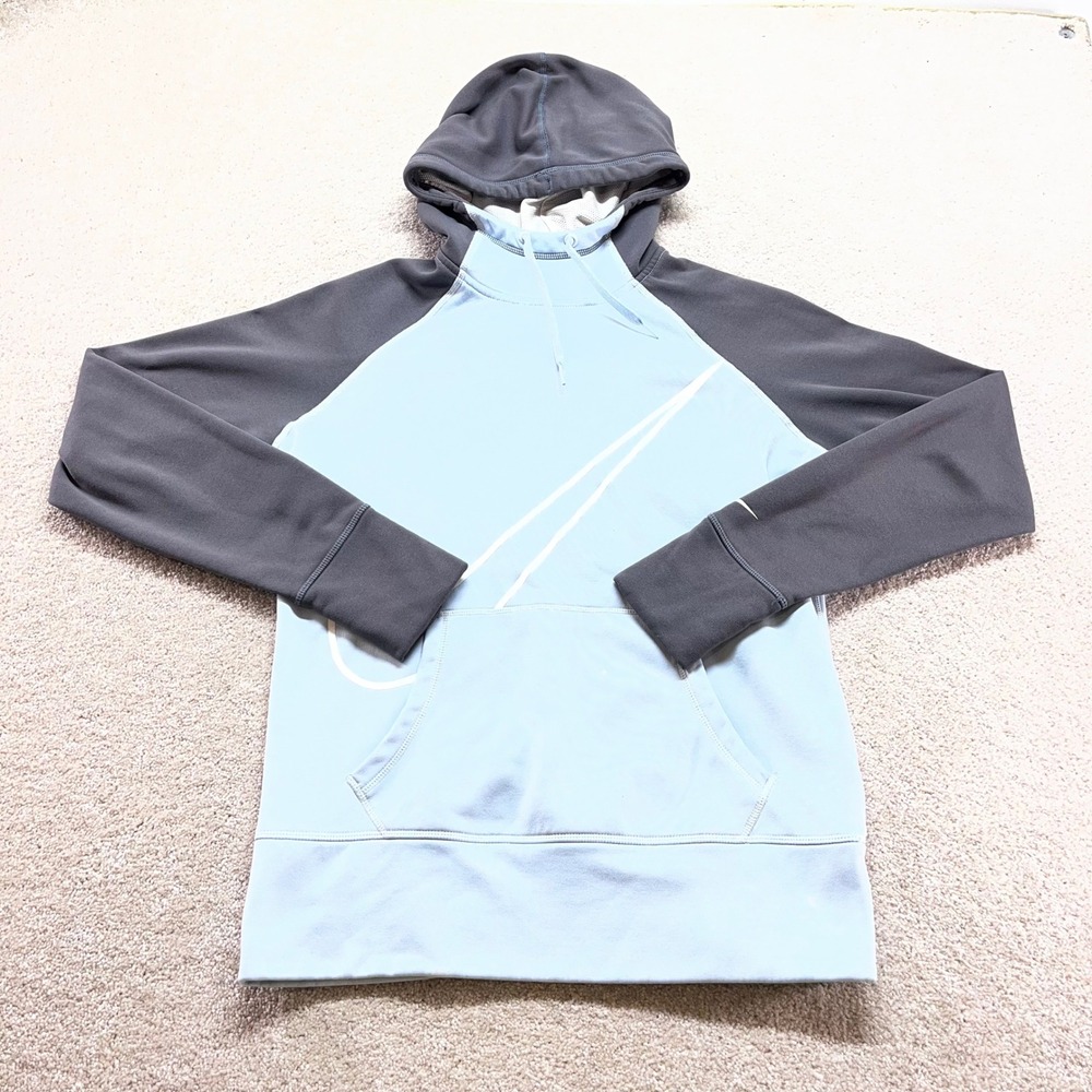 Nike Therma-FIT Hoodie Mens Medium Blue Gray Fleece Pullover Sweatshirt